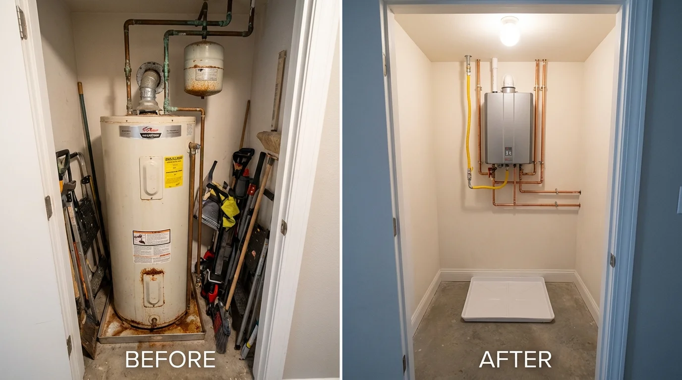 Tank water heater versus wall-mounted tankless unit comparison for Heyworth, IL homeowners